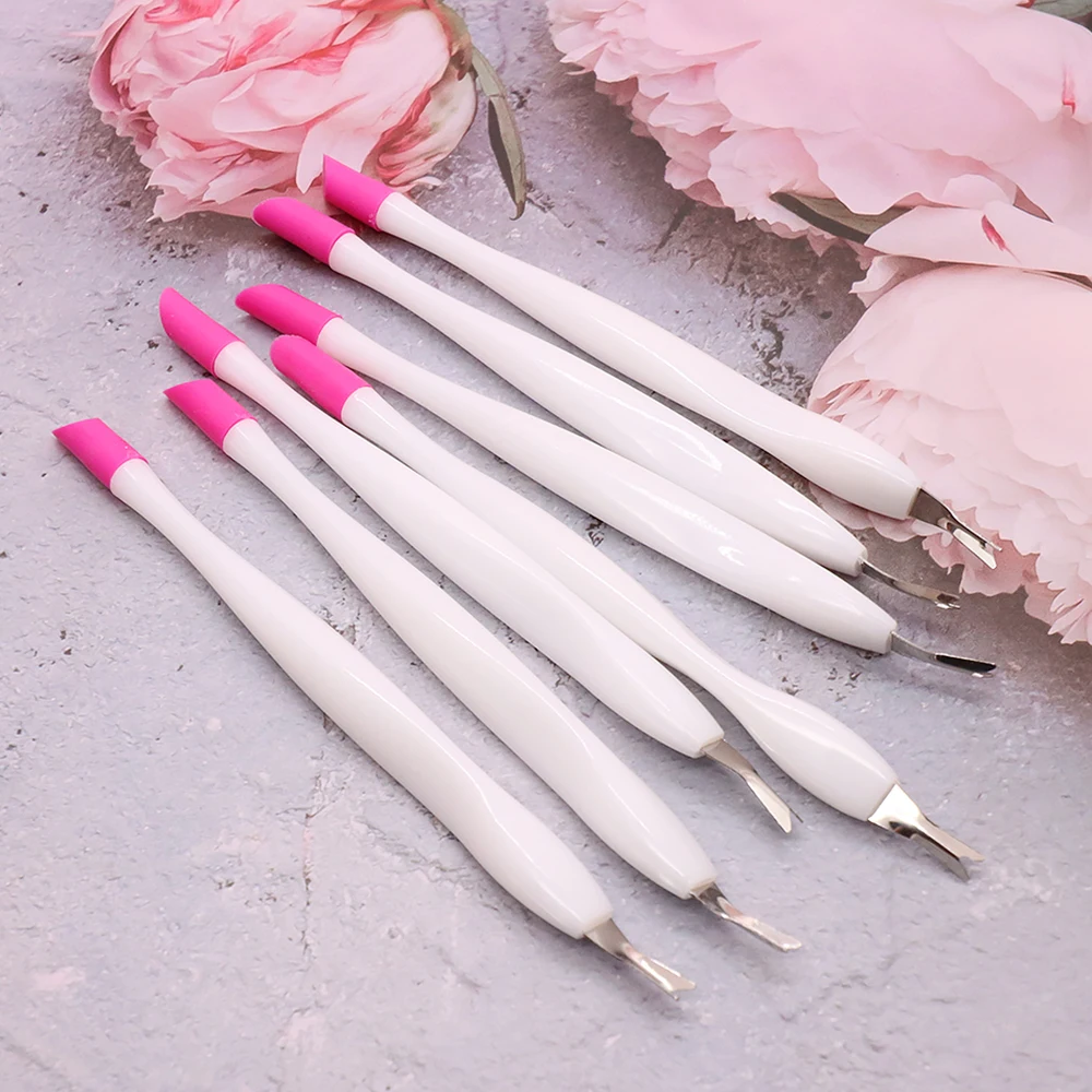 100Pcs/Bag Nail Cuticle Trimmer Pusher Remover Double End White Handle Nails Supplies Cuticle Remover Pusher With Rubber Cleaner