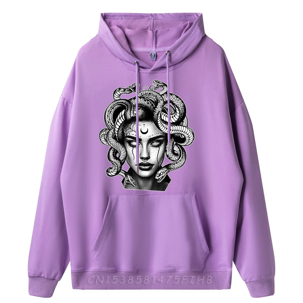 Tattooed Medusa Greek Mythology Blackwork Men's Long Sleeve Hoodies Cool New Year Day Hoodies Crazy Hoodies Graphic Crew Neck