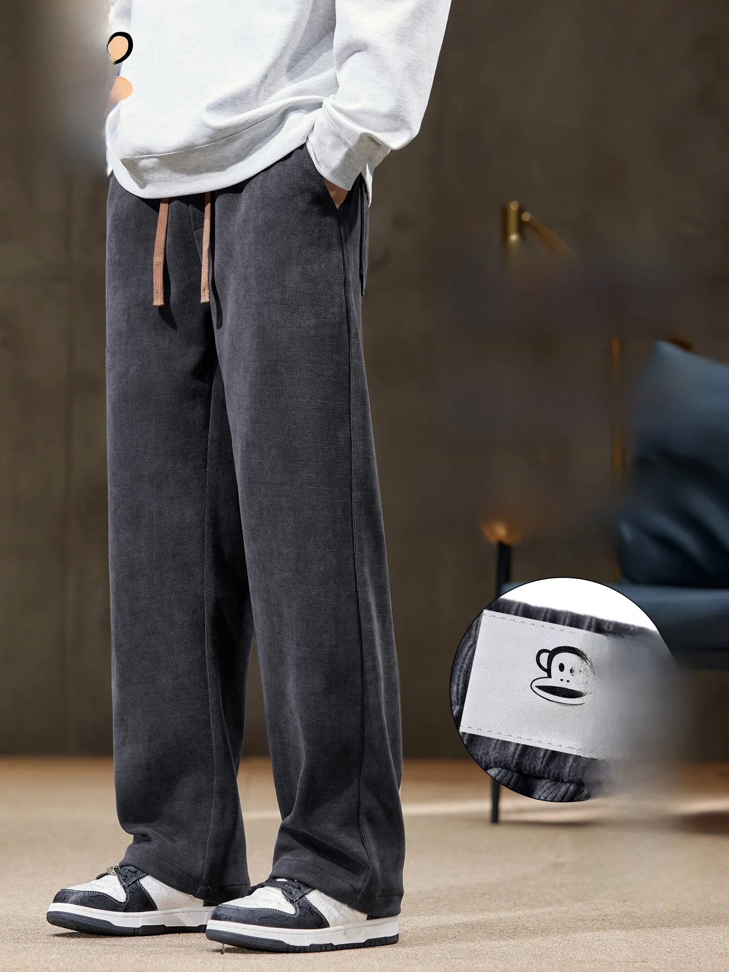 

PaulFrank Men's Corduroy Fce Lined Straight Leg Casual Pants Thiened Loose Fit Spring New Sle Comfortable Long Trousers