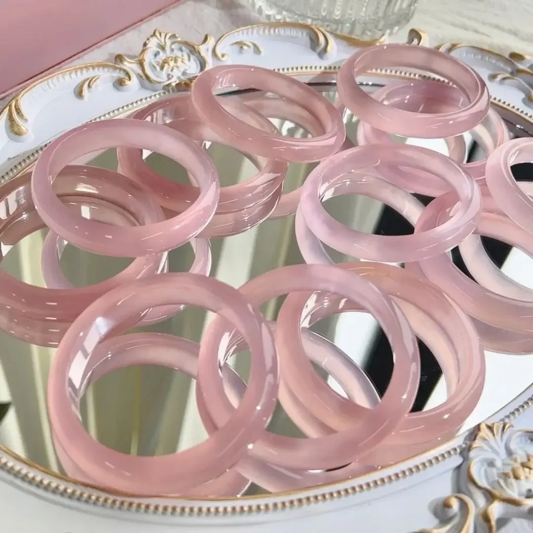 

High ice cherry blossom bracelet women's flat strip ice transparent powder agate jade bracelet girl pink opal bracelet