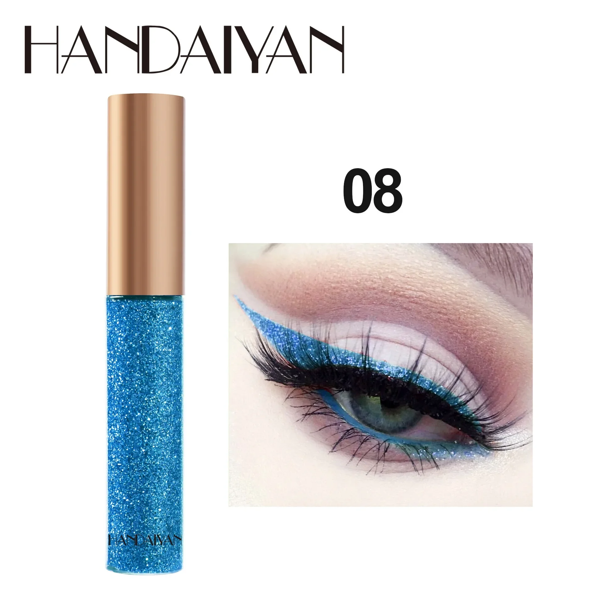 HANDAIYAN Glitzer-Flüssig-Eyeliner-Stift Funkelndes Hochglanz-Pigment Bühnen-Diamant-Lidschatten Langanhaltend Wasserfest Augen-Make-up – Detail 28