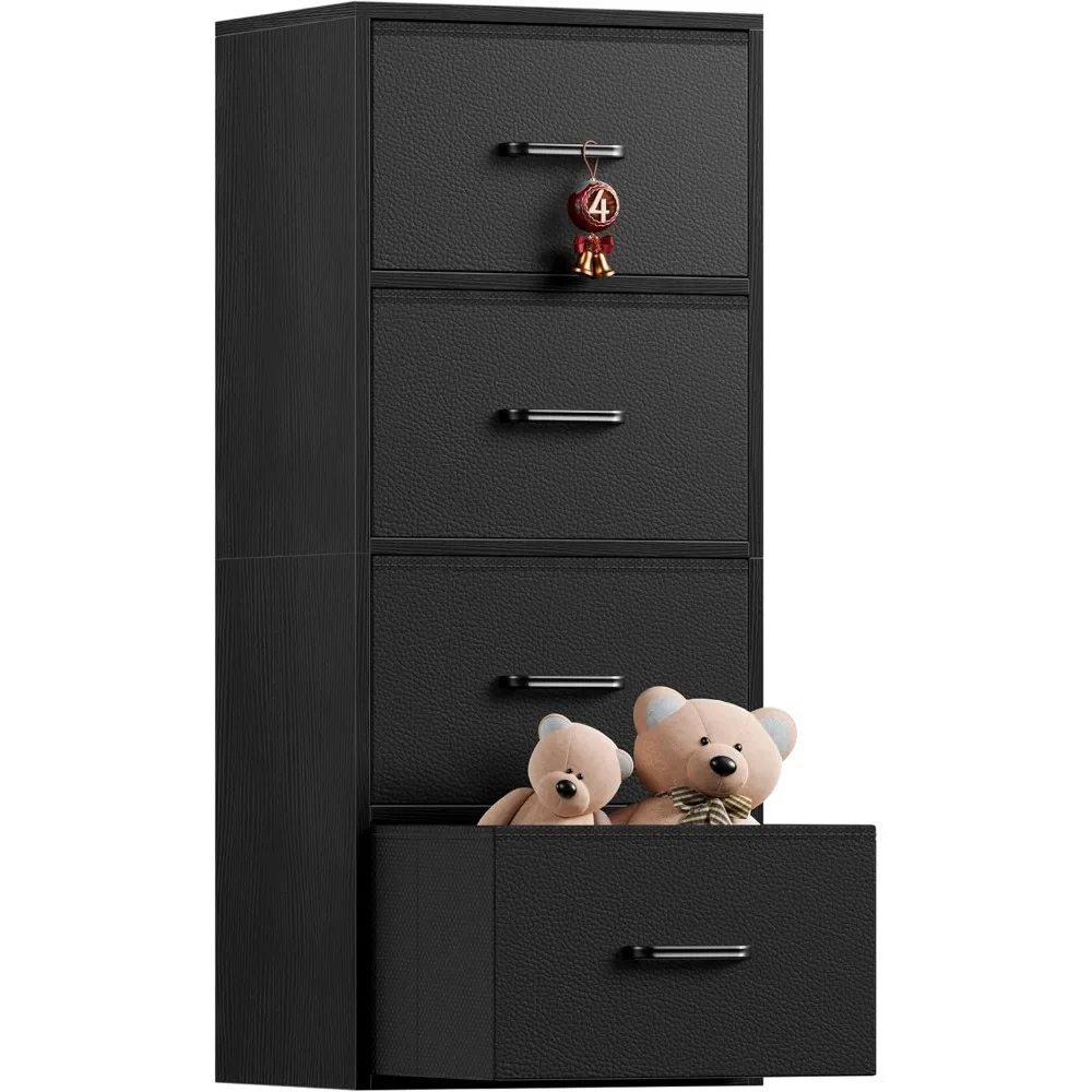

Black Dresser for Bedroom, Nightstand with 4 Drawer,Tall Bedside End Table Storage Tower Organizer with Fabric Bins