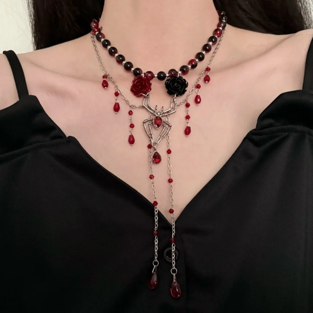 

DUTRIEUX Punk Gothic Dark Rose Spider Pendant Choker For Women's Sweet Cool Bad Girl Trendy Necklace Jewelry Clavicle Chain Gift