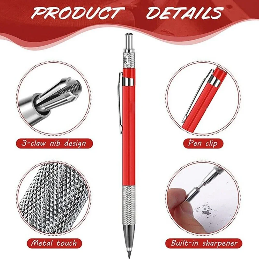 Welders Pencil With 12PCS Silver Streak Refills Metal Marker Mechanicalhs For Pipe Fitter Welder Construction Tools Equipment