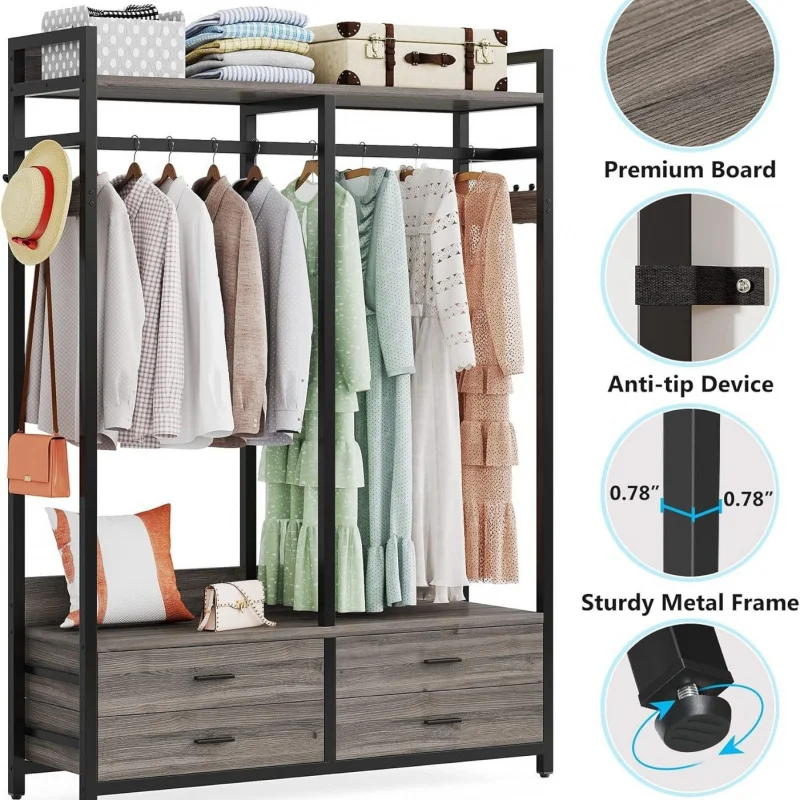 

Factory-Made Household Floor-Standing And Wall-Mounted Steel-Wood Clothes Rack For The Bedroom