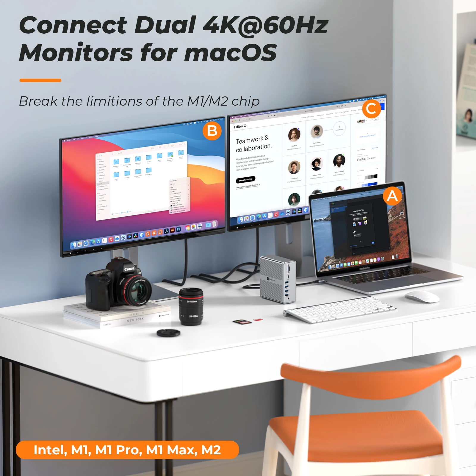 Imagem -02 - Usb c Dual Monitor Docking Station 4k @ 60hz Hub para Macbook Pro Air Thunderbolt Dell Lenovo Asus