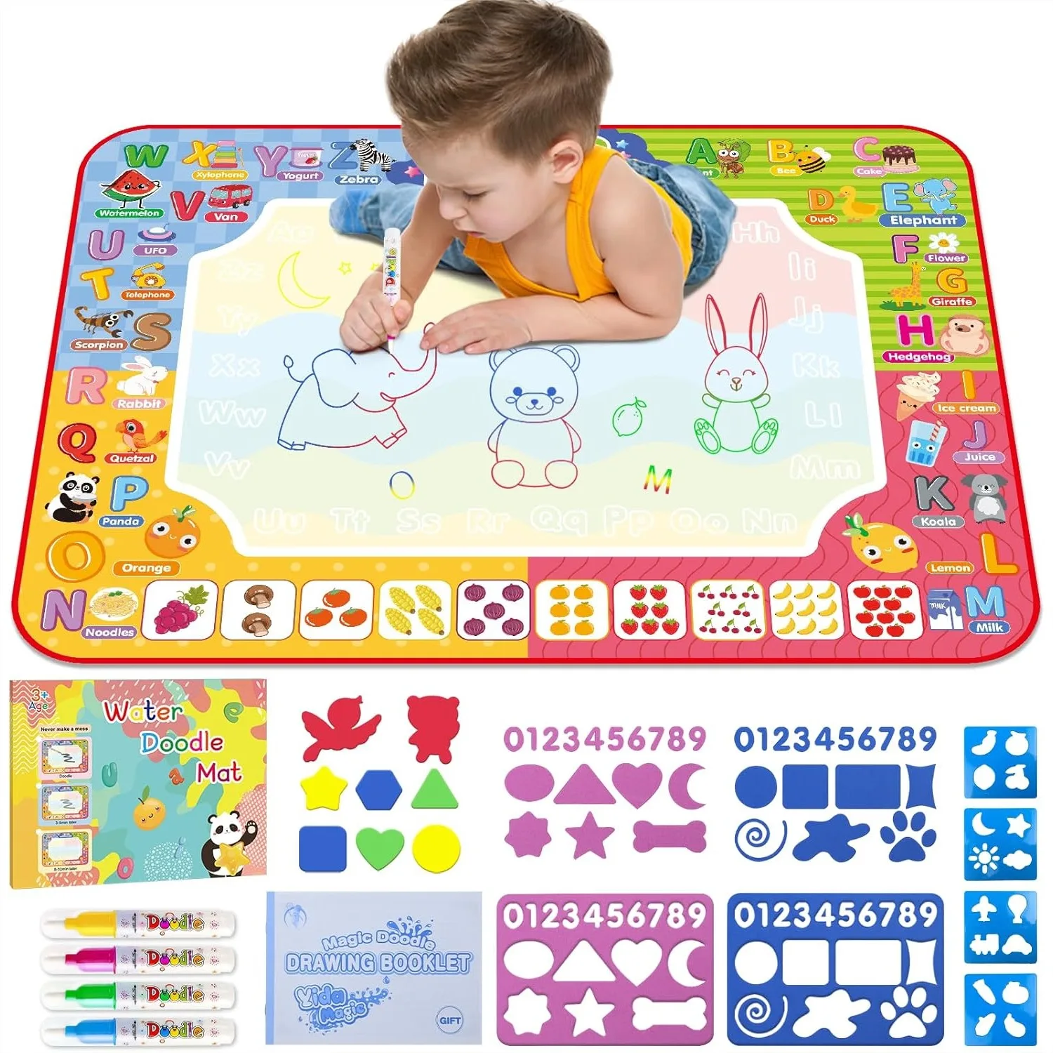 Water Doodle Mat 32x24 Inch Kids Painting Drawing Toy, Mess Free Magic Educational Gift for Boys Girls Age 3-8