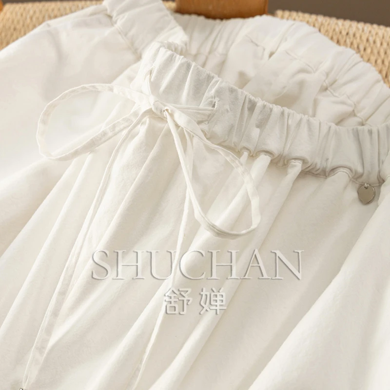 Casual 100% Cotton Embroidered Elastic High-waisted Wide-leg Shorts Women 2025 Short Pants Women