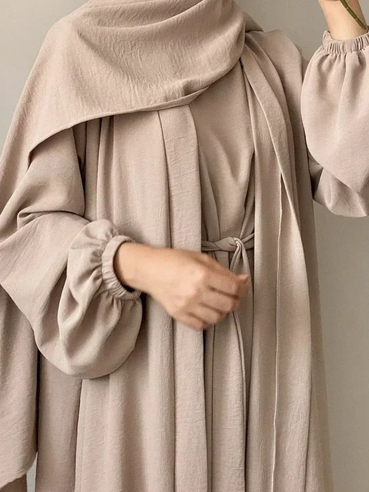 Vestido Abaya musulmán para mujer, conjunto de 3 piezas con Hijab Eid Ramadán Jalabiya, conjuntos musulmanes, caftán marroquí islámico, bata árabe 2025