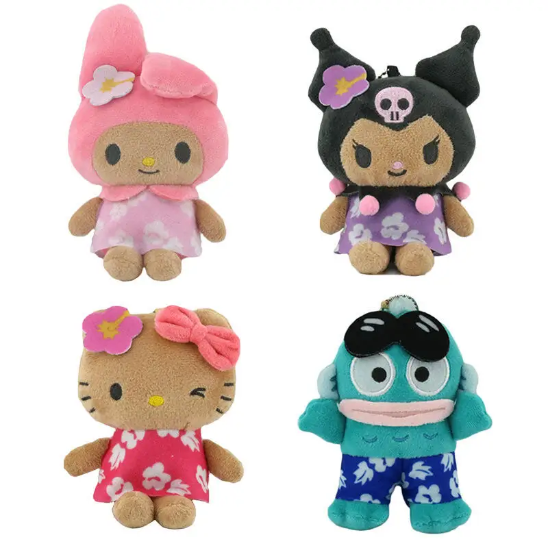 Kawaii Cartoon Hawaiianischer Schwarzhäutiger Hello Kitty Rucksack-Anhänger Kreative Hangyodon Plüschtiere Schlüsselanhänger Geburtstagsgeschenk Dekoration