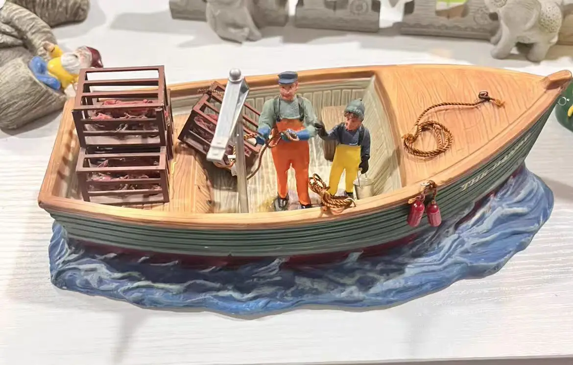 resin figure mental psychological sand table game box court therapy  Scenes of fishing boats catching shrimp