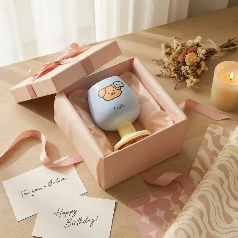 Practical Anti Scald Cat and Puppy Cute Cartoon Ceramic High Footed Cup Ins Wind Macaron Dessert Ice Cream Cup for Home Use