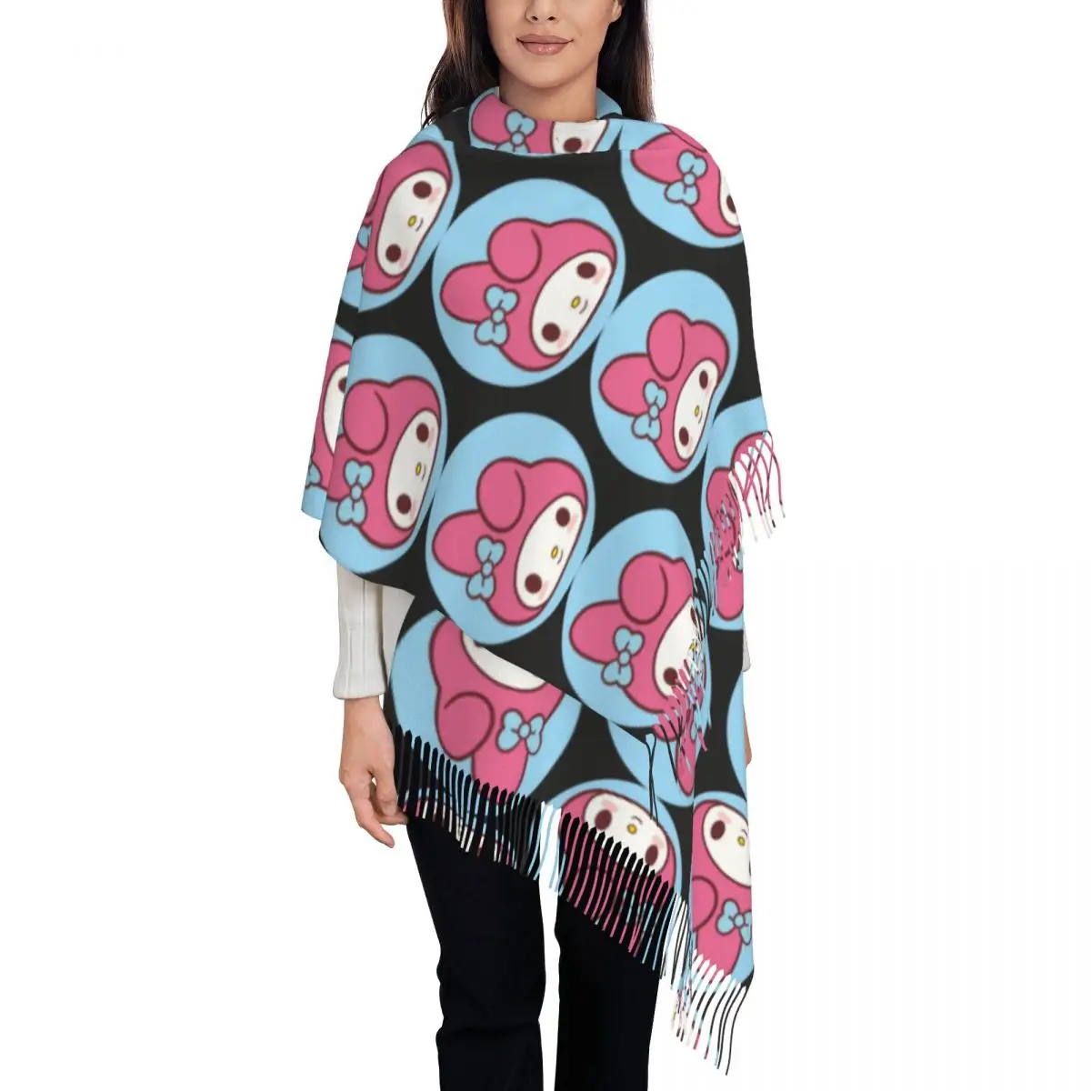 

Изготовленный на заказ шарф с рисунком мелодии для женщин, длинные зимне-осенние теплые шаль с кисточками, шарфы унисекс