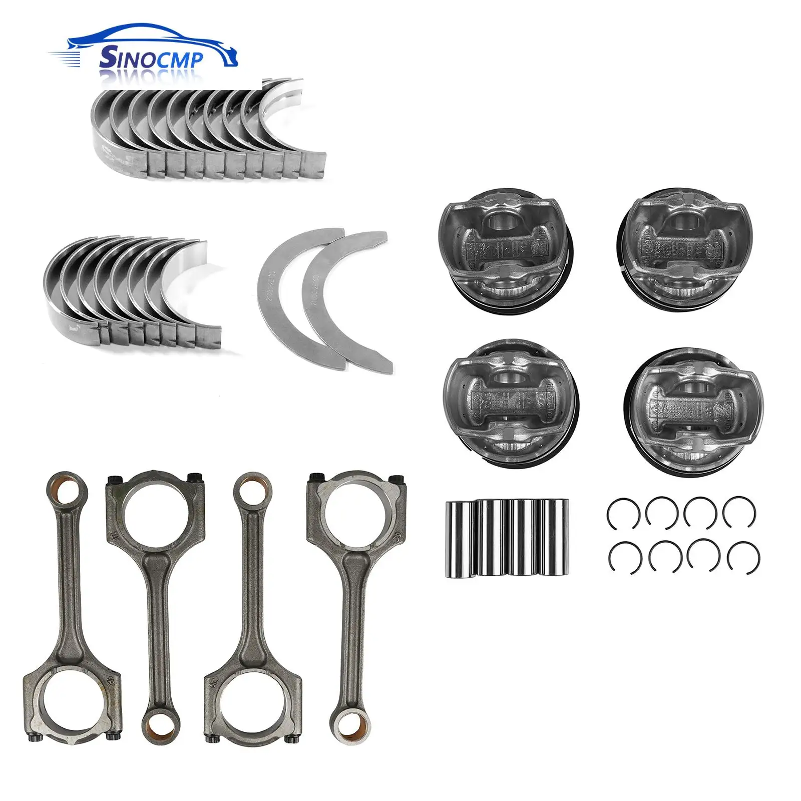 1 Set Engine Pistons Rings Kit W/ Con Rods & Crankshaft Main Bearing 21020-2E000 For 11-20 Hyundai Kia Forte 2.0L G4NA 1.8L G4NB