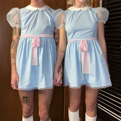 Halloween Creepy Grady Twins Costume for Women Blue Babydoll Dress Cosplay Costume Halloween Fancy Dress Y2k Streetwear