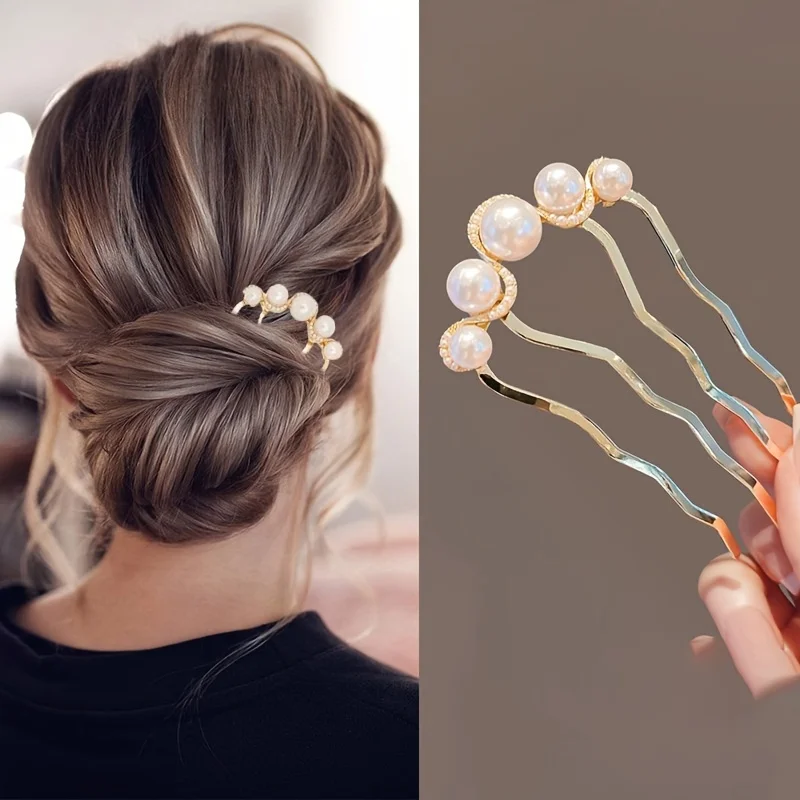 Elegant Four-Tooth Hair Clip for Women, Pearl Decorative Hairpin - Detail 1