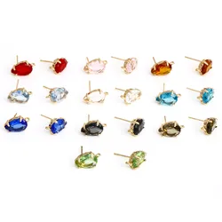 8SEASONS Crystal Glass Waterdrop Stud Earrings Multicolor Copper Ear Post With Loop For Diy Earrings Findings Gifts 14x8mm, 2PCs