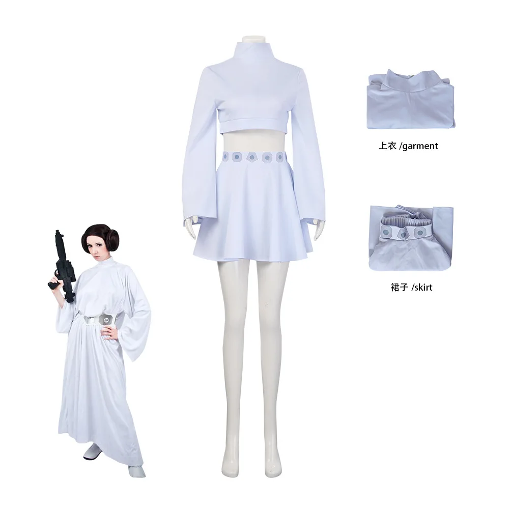 2025 Galaxy Wars Principessa Organa Abito bianco con top corto per donna Classico gioco di ruolo Costume cosplay principessa Leia