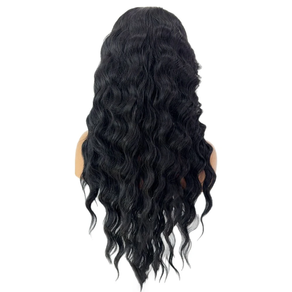 Venda de liquidação: cabelo sintético frontal de renda 13x4 ondulado preto de 26 polegadas, adequado para festas diárias femininas, peruca de alta qualidade com gancho à mão