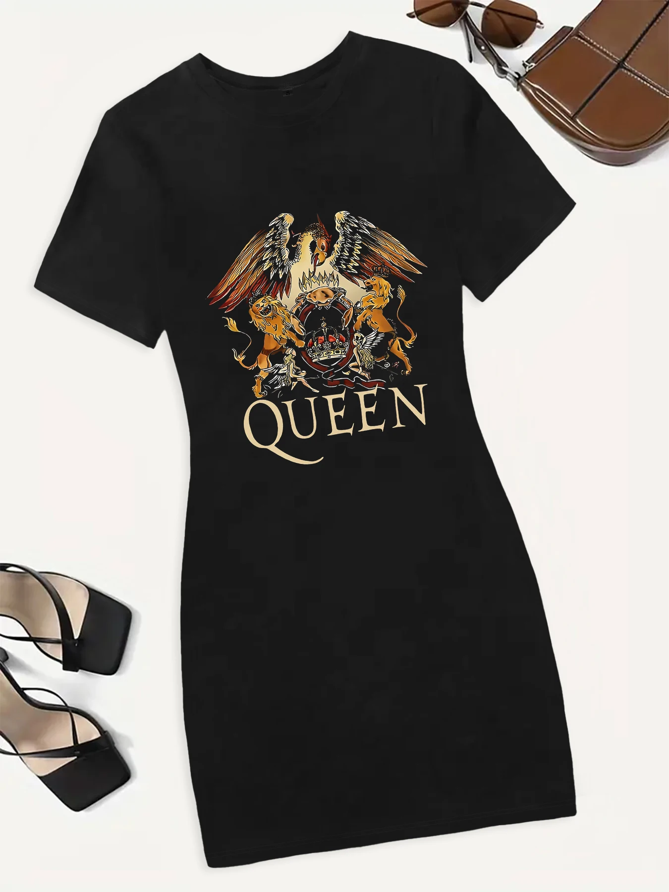 90's Style Outfits T shirt Slim Short Dress Gothic Punk Style Fashion Vintage Lion Queen Graphic Print Dresses Women