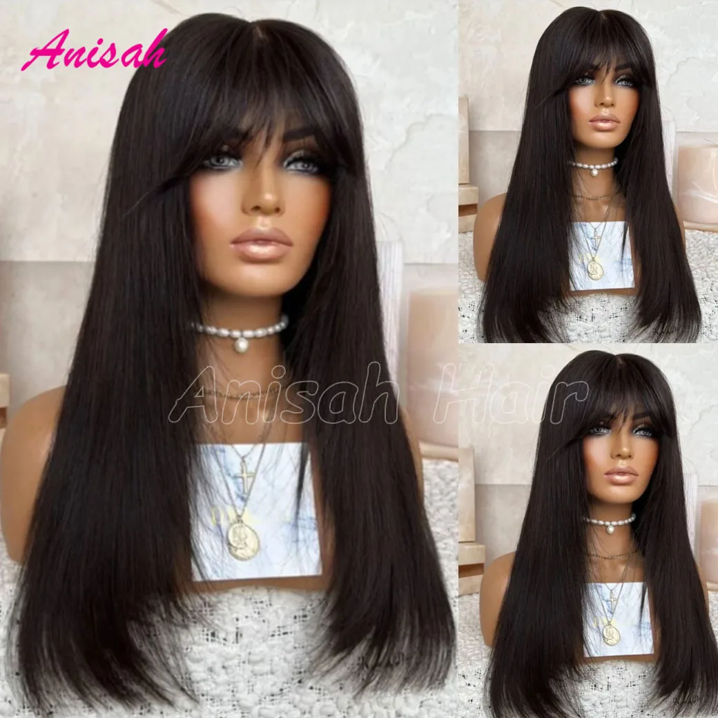 

Brazilian Virgin Hair Bone Straight Human Hair Wigs With Bangs 13X4 Lace Front Wigs for Women Lace Closure Glueless Bang Wig