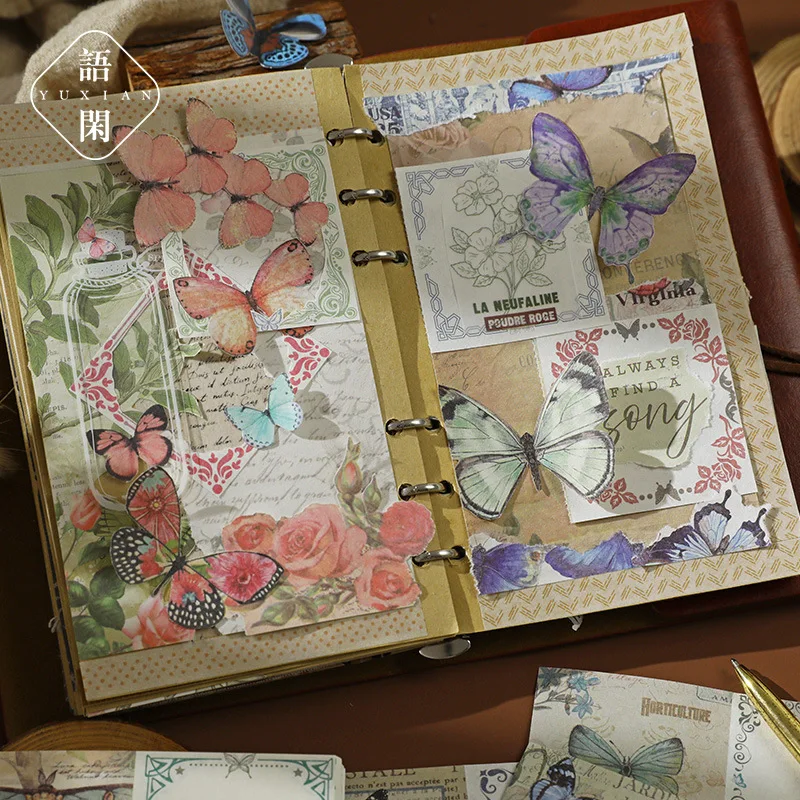 42pcs/lot Memo Pads Material Paper Pengyou Butterfly Dream Stamps Journal Scrapbooking paper Card Background Decoration Paper