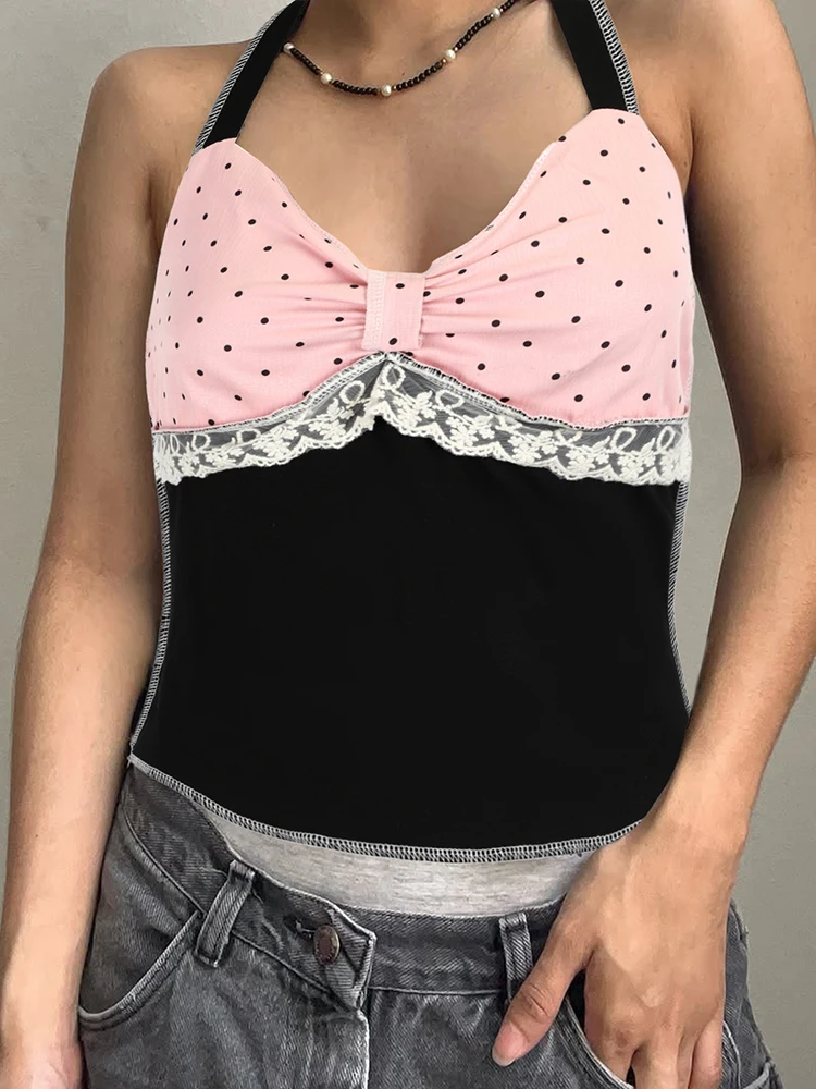 

Summer New Women's Vest Streetwear Fashion Print Halter Patchwork Tank Casual Slim Sexy Skeleton Female Versatile Tank Clothing