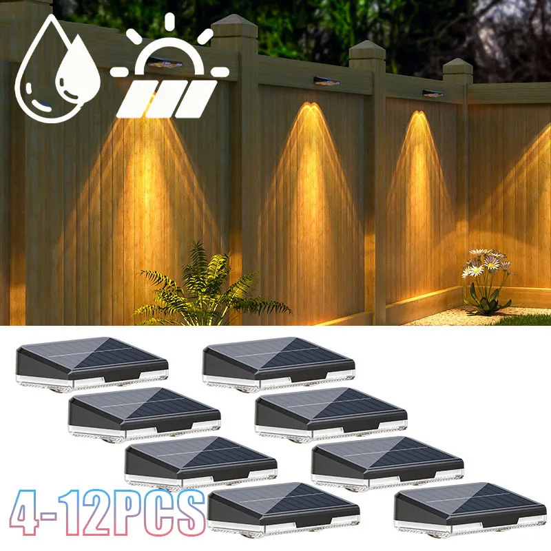4-12pcs Solar Powered Waterproof LED Outdoor Wall Light Color Changing Landscape Accent for Garden Yard  Corridor Porch