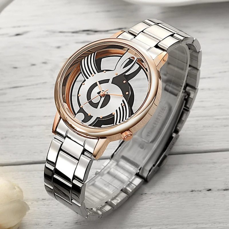 2023 Reloj Mujer Fashion Transparent Watch Women Music Note Watches Casual Stainless Steel Band Quartz Wristwatches Ladies Girls