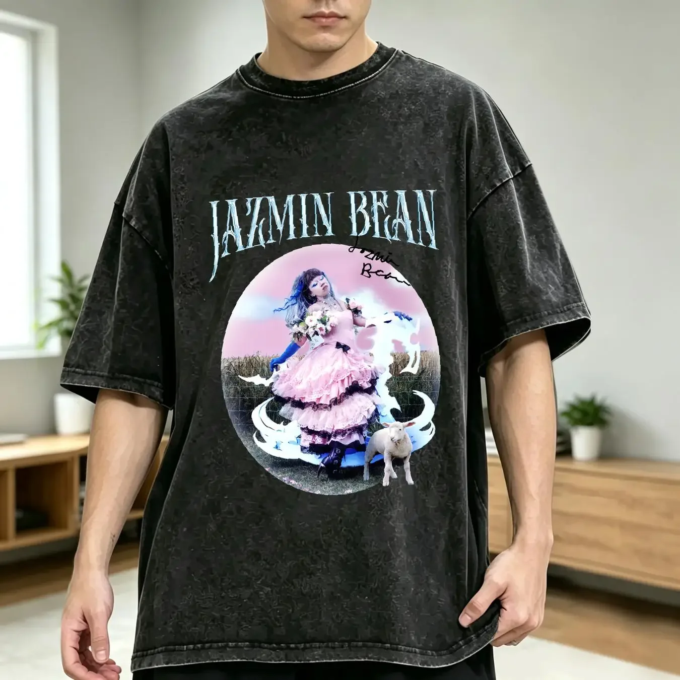 washed T Shirt Hot Jazmin Bean Traumatic Livelihood Black All Size P416 long sleeves vintage Washed Versatile Casual streetwear