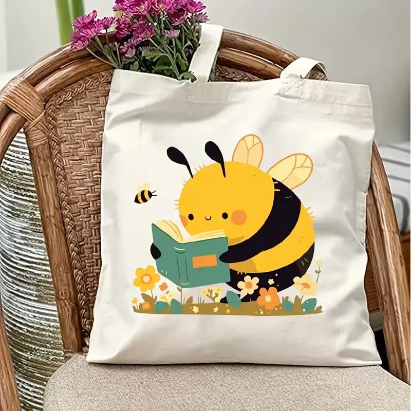1pc Cute Chubby Reading Bee Shopping Bag, suitable for daily