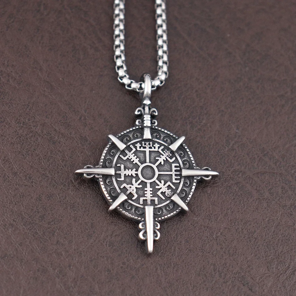 Stainless Steel Trendy Simple Viking Compass Pendant for Men Pirate Compass Necklaces Scandinavian Jewelry Accessories Wholesale