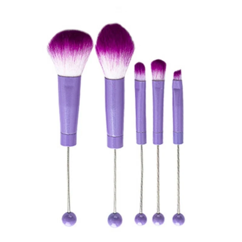 5pcs Diy Metal Handle Beaded Makeup Brush Set Professional Makeup Brushes Tool