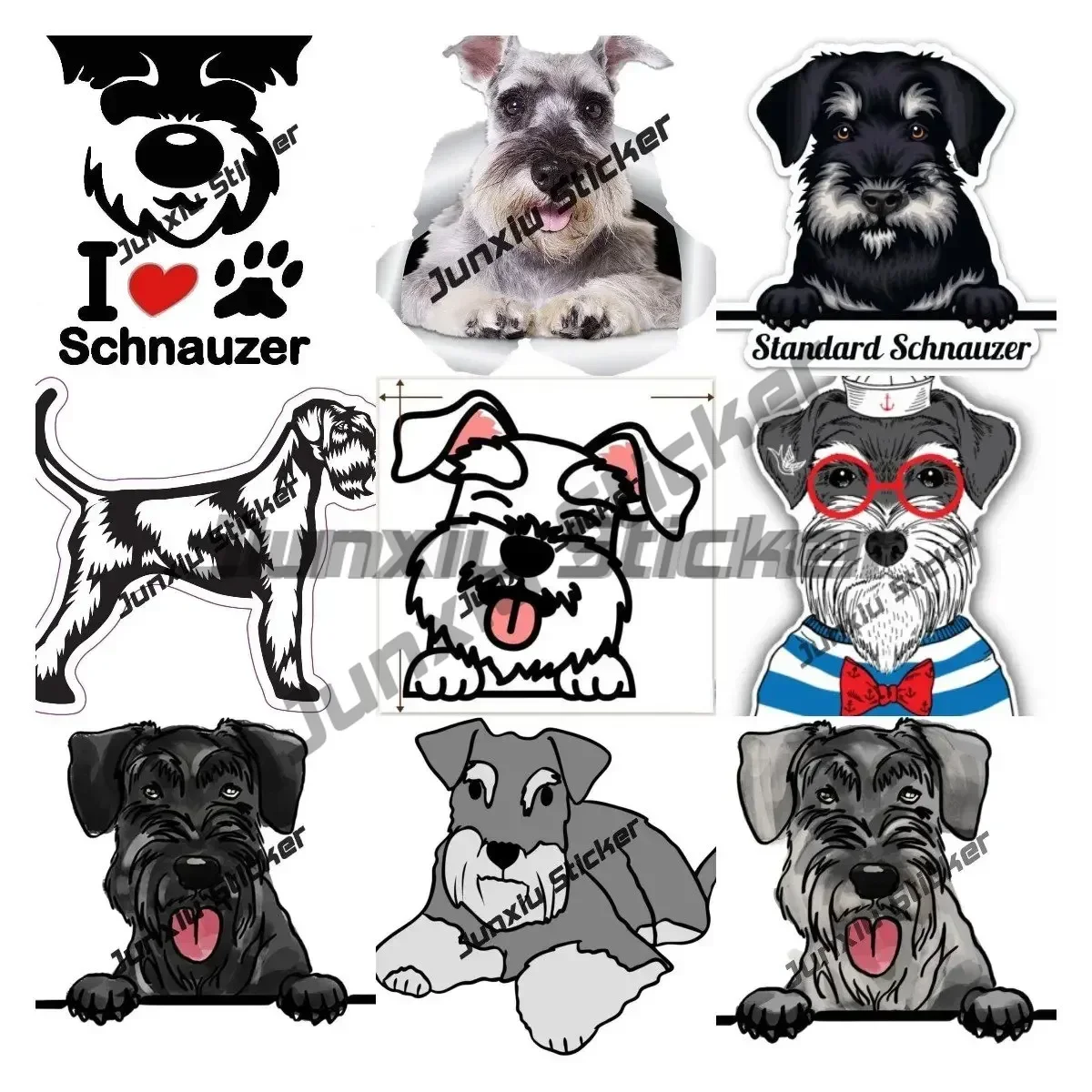 Schnauzer Dog Stickers Curious Schnauzer Puppy on Board Vinyl Decals PVC Waterproof for SUV IPad MacBook Car Window Motorbike