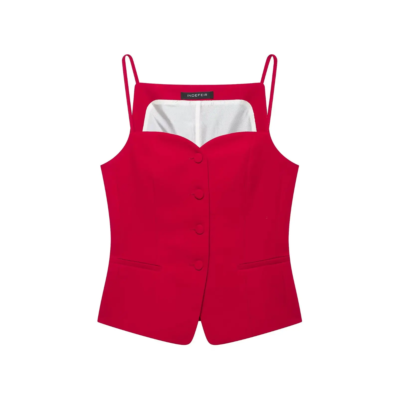 BSAY 2026 Women Red Outfit Spaghetti Strap Vest Top High Waist Shorts Set Sweetheart Neck Button Front Slim Summer Matching Sets