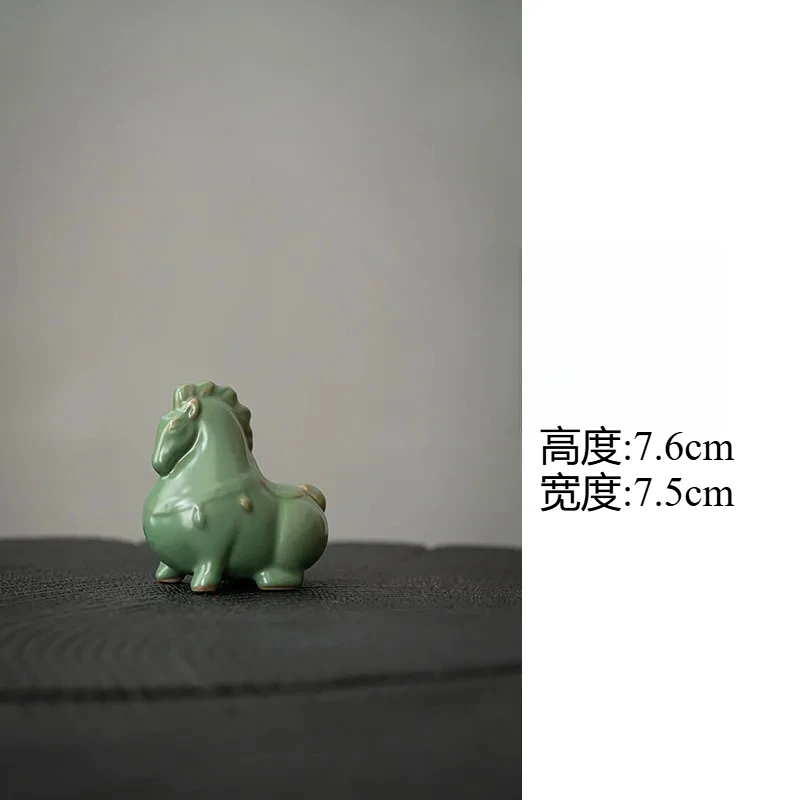 Ru Kiln Green Horse Tea Pet Celadon Ceramic Feng Shui Wealth Statue Good Luck Home Desk Decor Chinese Tea Gift view 6