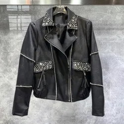Chaqueta de lujo de alta calidad para mujer, estilo callejero, diseño de cuentas de uñas de diamantes de agua, novedad de otoño 2023