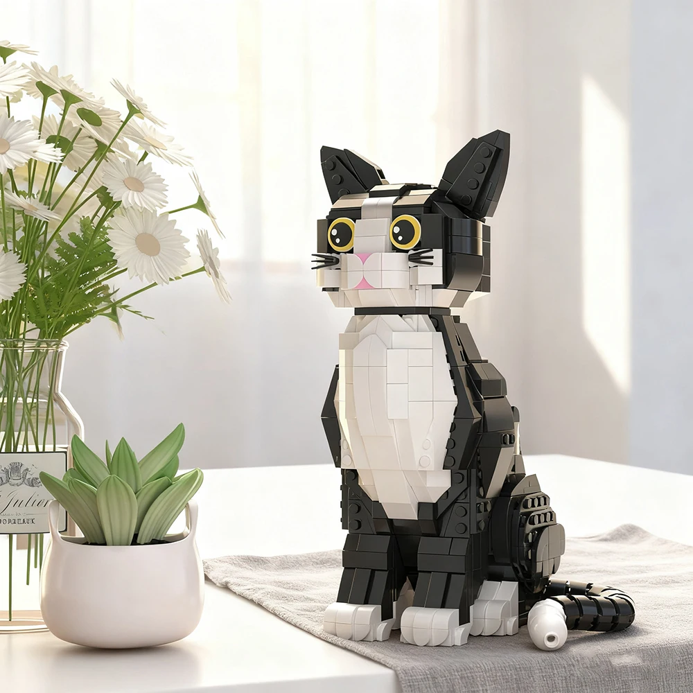 Micro Mini Building Blocks Flower Cat Model, Cute DIY Construction Set, Healing Desk Decor, Fun Gift for Pet Lovers & Kids