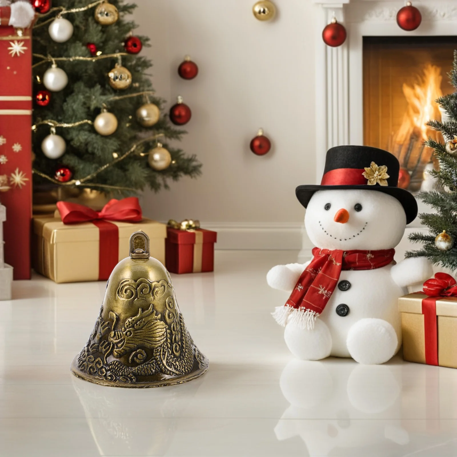 

4Pcs Vintage Alloy Bells Dragon Phoenix Pattern Rustic Christmas Tree Decor Holiday Party Farmhouse Ornament Vintage Alloy Bells