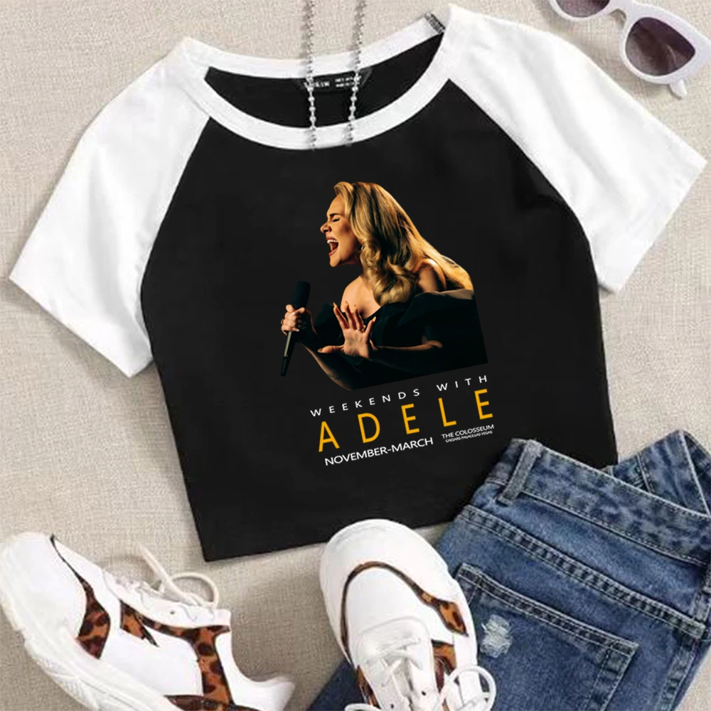 2024 Summer Adele Munich Tour Women's T-shirt Round Neck Loose Casual Fashion Fan Short Sleeved Crop Shirt Clothing