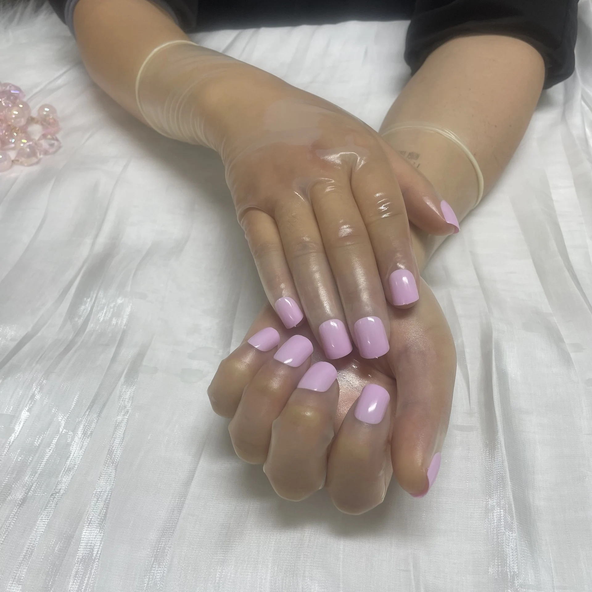 Crossdress Male To Female Oil Shiny Transparent Super Thin Latex Zentai Long Red Flat Nails Fetish Sheer Cosplay Kigurumi Gloves