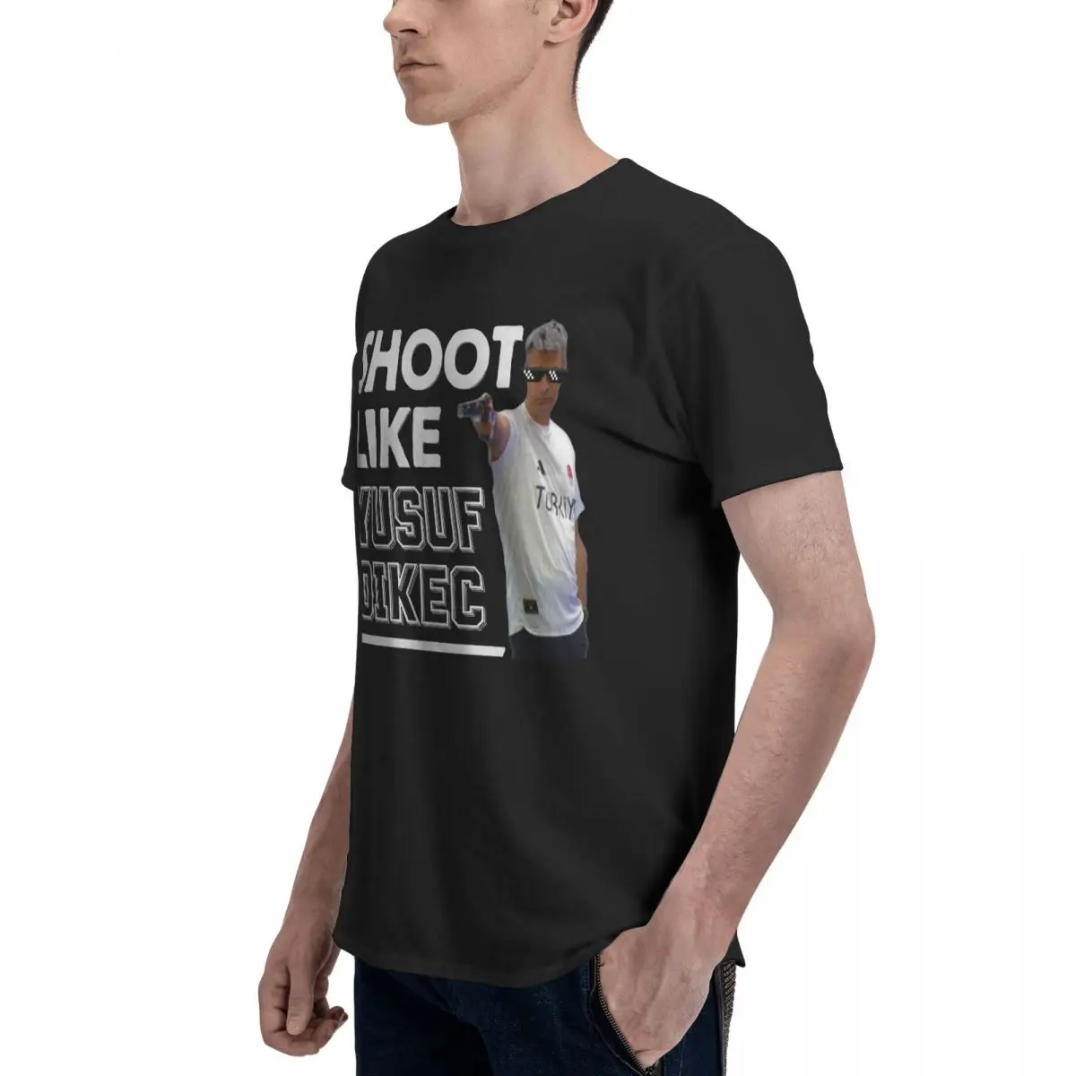 Men Funny Shoot Like Yusuf Dikec T Shirt Streetwear Oversized Cotton Sleeve Anime Shirt