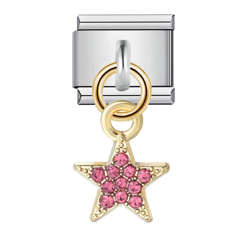 GEMOSA Mode Eingelegter Zirkonia Stern Anhänger Italienischer Charm Link Fit 9mm Edelstahl Armband DIY Perlen Herstellung Von Schmuck Geschenk – Detail 6