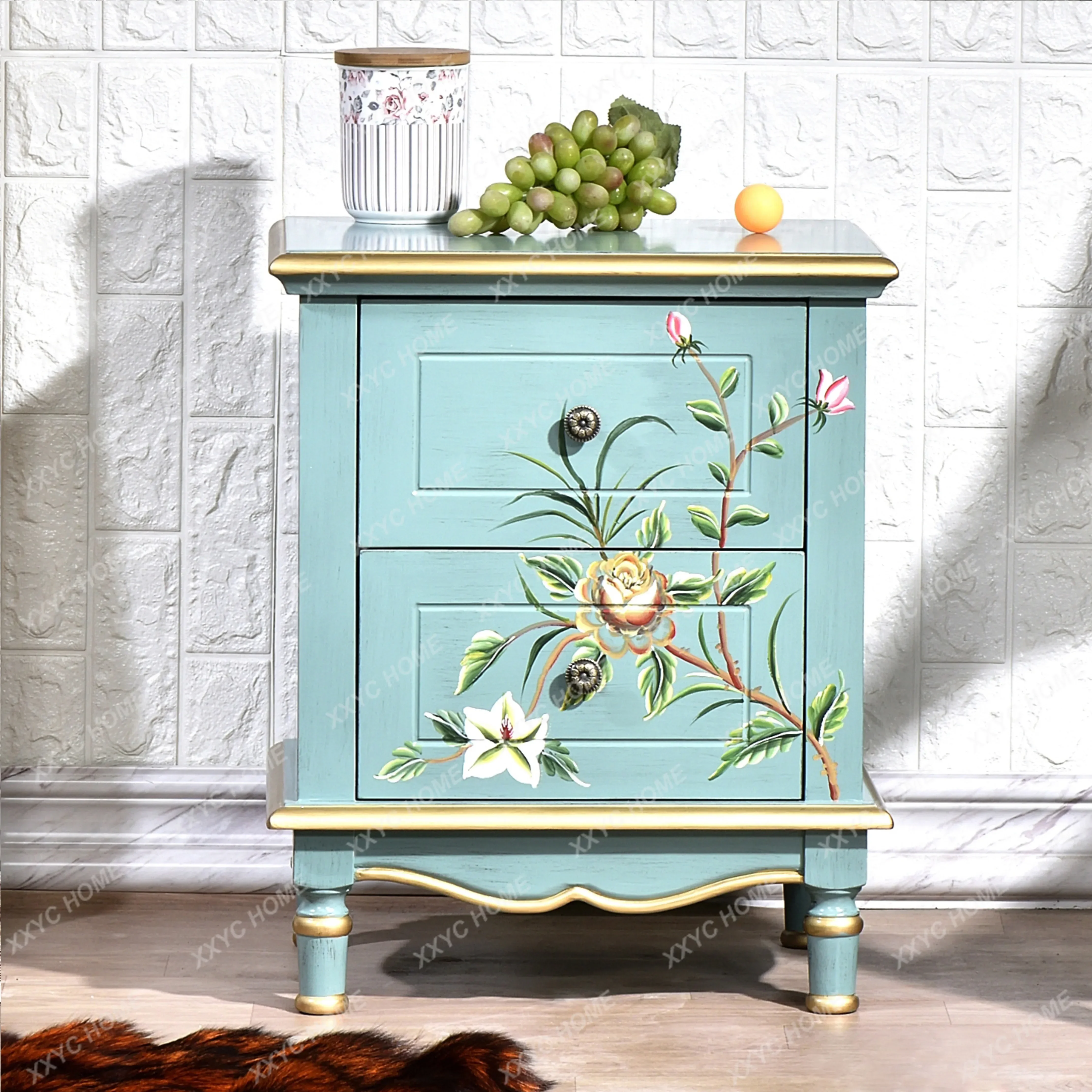 Solid wood light luxury bedside table, bedroom simple storage storage side cabinet