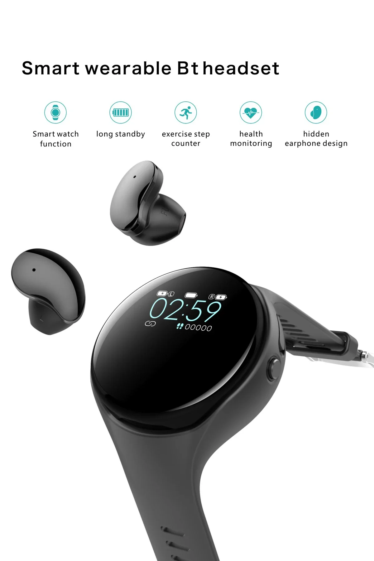 High Quality Waterproof W01 Smart Watch with Earbuds Earphone 2 in 1 Watch TWS Two in One Sport Smart Wristband Smartwatch 2021