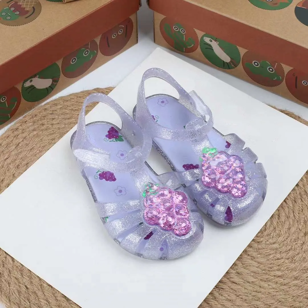 2024 Hot High Quality Children's Jelly Shoes Baby Hollow Summer Sandals Cute Fruit Strawberry Soft Sole Roma Sandals HMI092