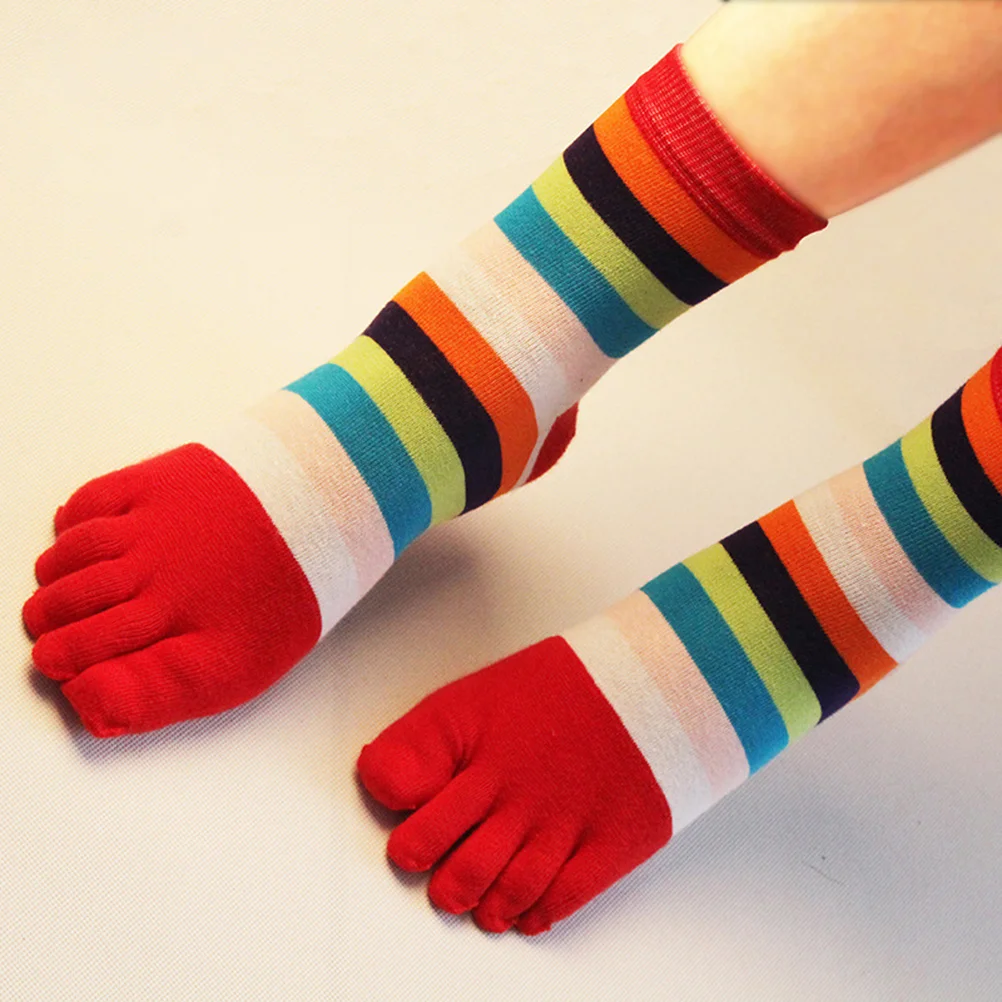 - Inches Socks Finger Thermal Colorful Stripped 5 Toe Five Gift for