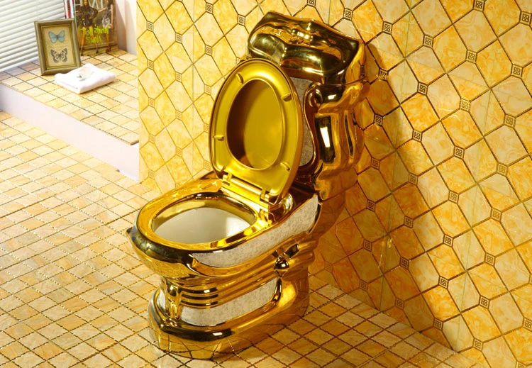 European style toilet, gilded, local luxury, gold retro toilet, golden relief, colored toilet, bathroom, quiet, large caliber