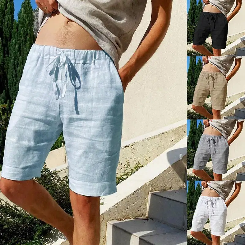 2026 New Men Cotton And Linen Solid Color Shorts Lightweight Sports Linen Beach Jogging Casual Men Shorts