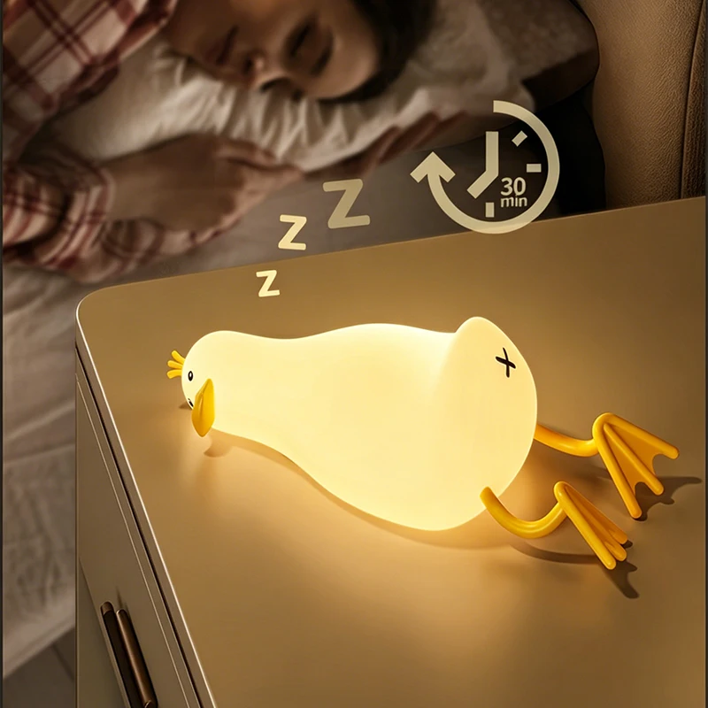 

Cute Lying Flat Duck LED Night Light Dimmable Soft Light Bedside Sleep Lamp Bedroom Desktop Decoration Atmosphere Light